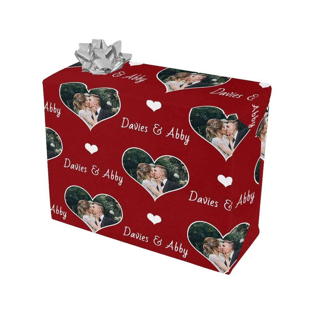 FunStudio Personalized Valentine's Day Wrapping Paper Rolls Custom Face Photo Wedding Wrapping Paper Gift Wrap Paper for Wife Husband Boyfriend Girlfriend 58"x 23" - Love Heart
