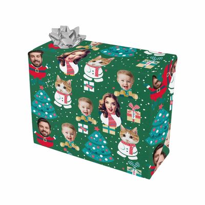 FunStudio Personalized Christmas Wrapping Paper Rolls Custom Face Photo Santa Claus Wrapping Paper Gift Wrap Paper for Kids Boys Girls 58"x 23" - Snowflake Xmas Tree