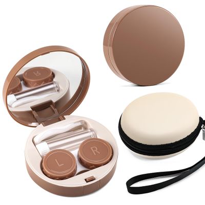 FEISEDY Contact Lens Case, Fashion Portable Contacts Lens Box with Mirror Tweezers Remover Tool Solution Bottle for Travel B0072