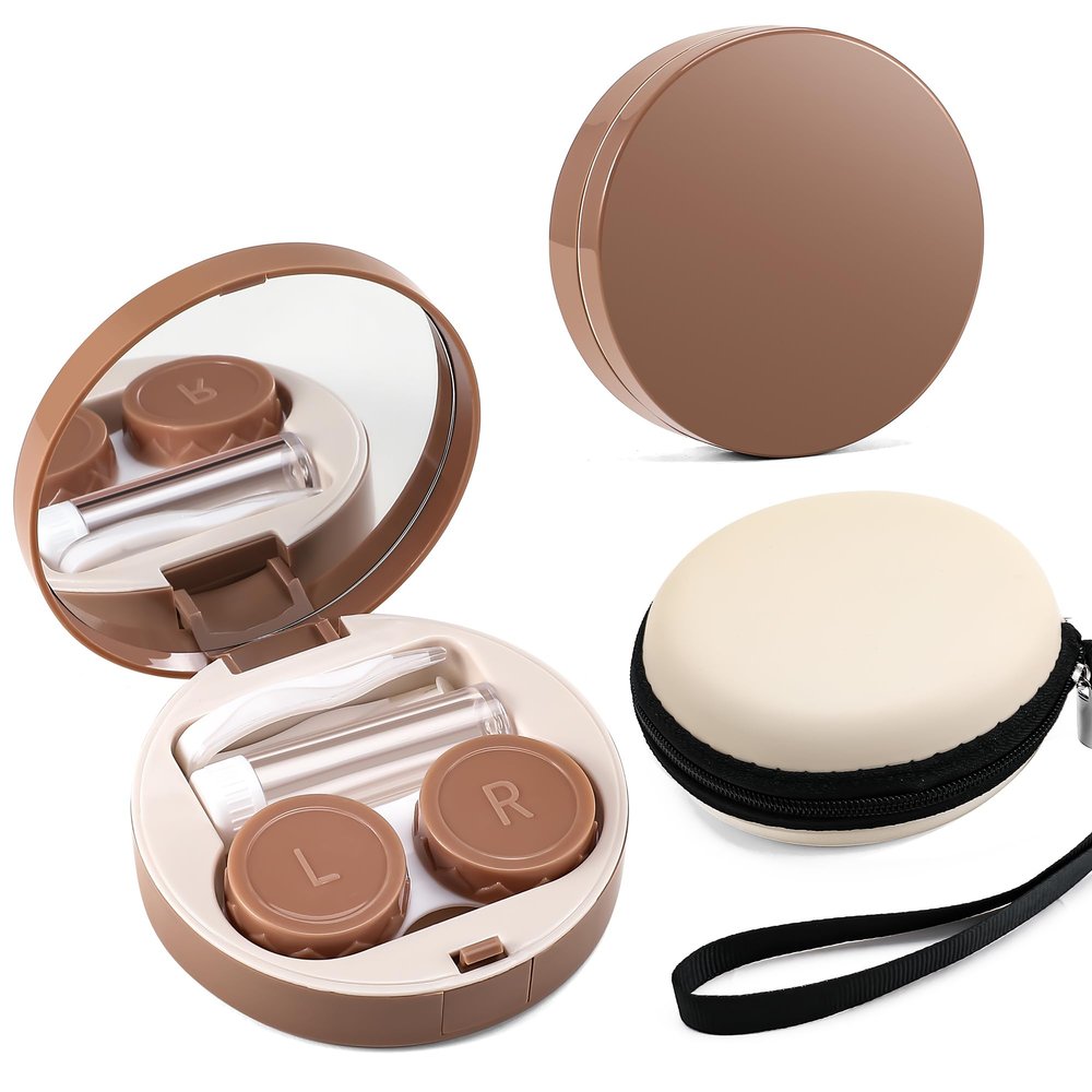 FEISEDY Contact Lens Case, Fashion Portable Contacts Lens Box with Mirror Tweezers Remover Tool Solution Bottle for Travel B0072