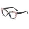LJCZKA Rhinestone Cat Eye Glasses Women Retro Diamond Bling Shiny Cateye Blue Light Blocking Glasses Computer Eyeglasses (Pink Diamond Clear) view 1