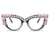 LJCZKA Rhinestone Cat Eye Glasses Women Retro Diamond Bling Shiny Cateye Blue Light Blocking Glasses Computer Eyeglasses (Pink Diamond Clear) view 2