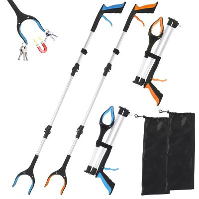 43" Grabber Tool, 2Pack Extra Long Grabber Reacher with Magnetic Tip,Foldable Grabbers for Elderly Grab It Reaching Tool,360 Rotating Jaw 4" Wide Claw Opening Grabber Reacher Tool Heavy Duty