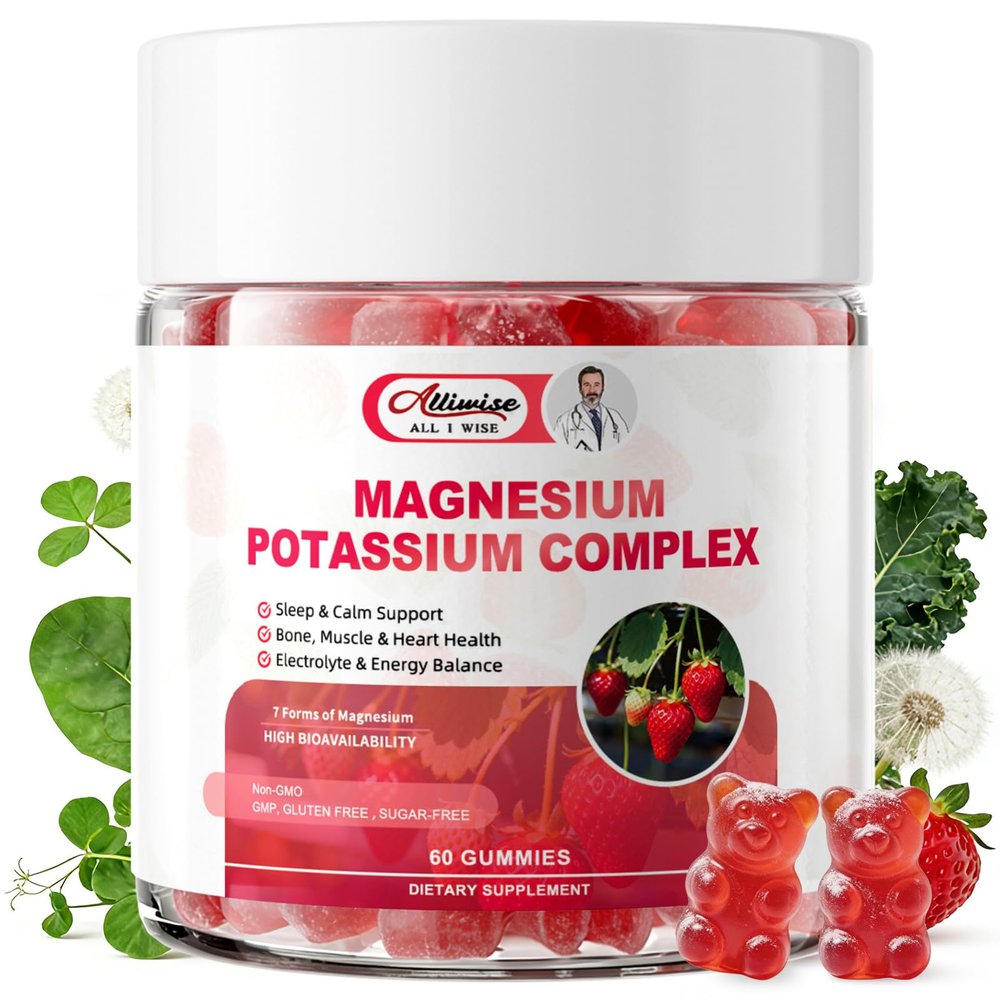 7-in-1 Magnesium Complex Supplement, Potassium Magnesium Gummies with Green Tea Exact, Vitamins D3, K2, C & B6  Sleep, Muscle, Bone & Electrolyte Support  Sugar-Free, Vegan, 60 Gummies