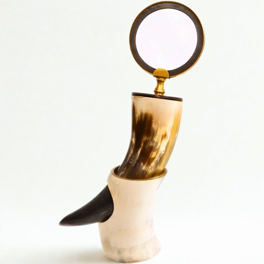 Asian Arts Global Handcrafted Horn and Brass Magnifying Glass | Vintage Style Design with Unique & Elegant Craftsmanship
