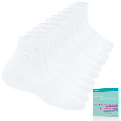 Revosoxs Diabetic Socks for Women Men,5 Pairs Non Binding Diabetic Ankle Socks,Wide Stretchy Loose Seamless Socks 7-9 9-11(White-Large)