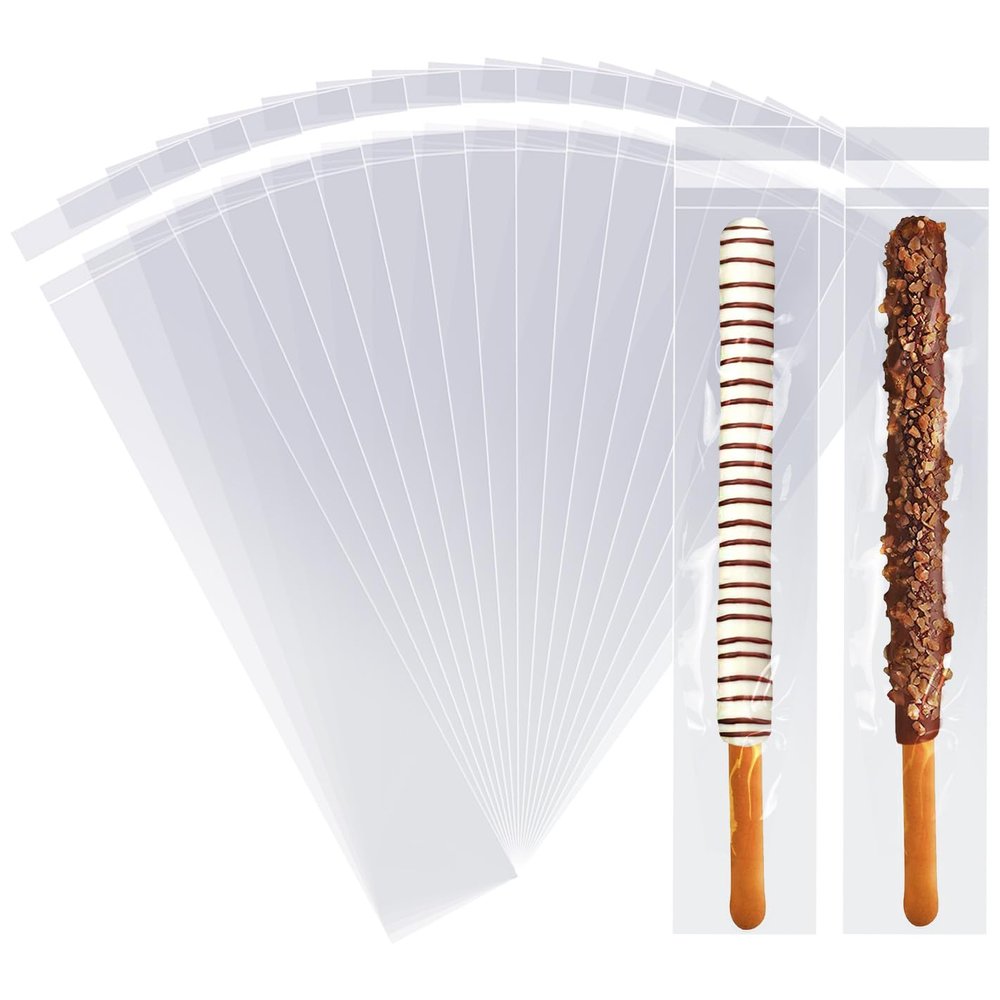COQOFA Self Sealing 3x11" 200 Pcs Pretzel Rod Bags Clear Cellophane Resealable Pen Packaging Bags