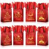 24 Pack Christmas Gift Bags with Tissues, Red Medium Reusable Christmas Tote Bags with Handles, Metallic Gold Foil Goodie Bags Non Woven Gift Bag Bulk for Xmas Holiday Party Favors, 5x8x10 Inch view 1