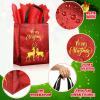 24 Pack Christmas Gift Bags with Tissues, Red Medium Reusable Christmas Tote Bags with Handles, Metallic Gold Foil Goodie Bags Non Woven Gift Bag Bulk for Xmas Holiday Party Favors, 5x8x10 Inch view 3