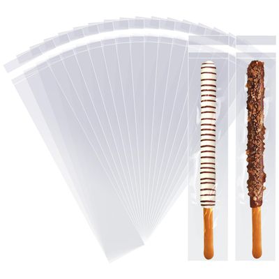 COQOFA Self Sealing 2x10" 200 Pcs Pretzel Rod Bags Clear Cellophane Resealable Pen Packaging Bags