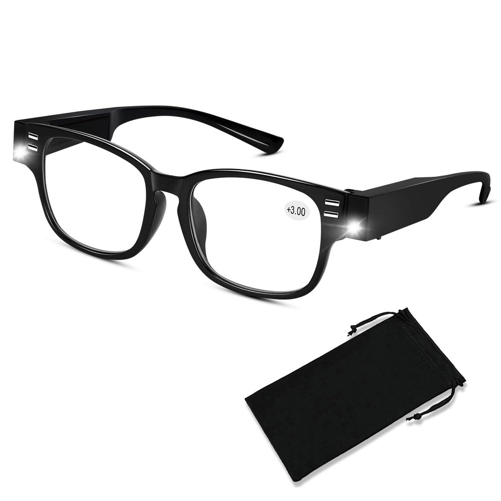 Reading Glasses with Lights Bright LED Readers Magnifying Glasses with Lights Blue Light Blocking Glasses LED Magnifying Eyeglasses Nighttime Reader Eyewear Unisex Vision Lighted Reading Glasses+3.0