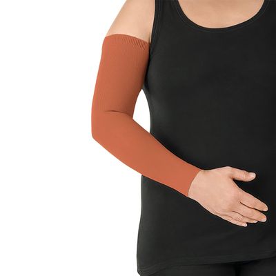 Juzo Soft Compression Arm Sleeve 15-20 mmHg, Silicone Dot Band | Compression Arm Sleeves for Men/ Women for Mild (Stage 1) Lymphedema and Lipo-Lymphedema Treatment | Cinnamon, 2X-Large (VI)