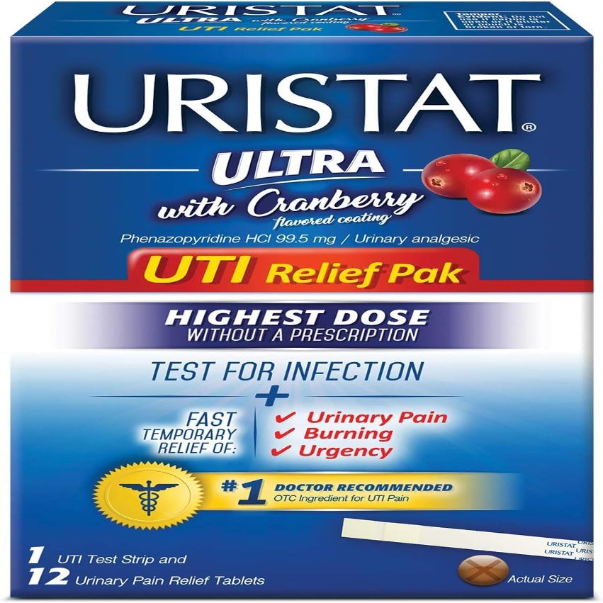 URISTAT Ultra UTI Relief Pack, 1 UTI Test Strip & 12 Pain Relief Tablets (Pack of 4)