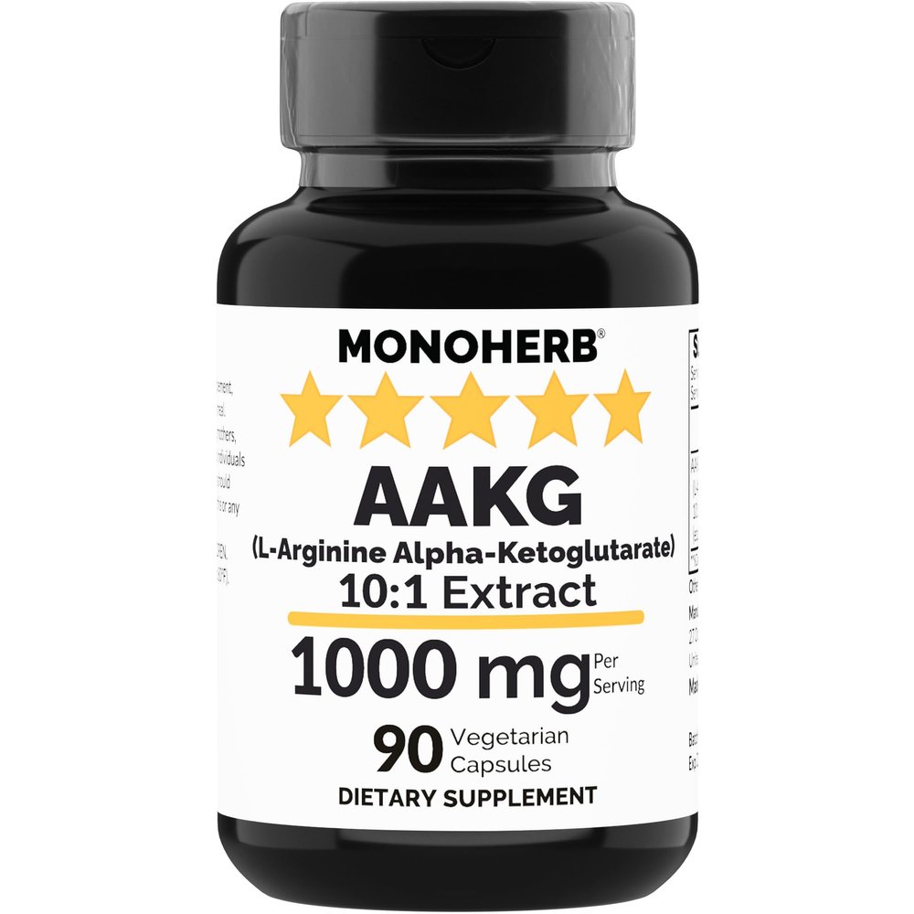 MONOHERB AAKG - L-Arginine Alpha-Ketoglutarate - 1000 mg - 90 Vegetarian Capsules