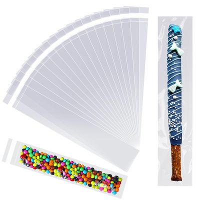 COQOFA Long Self Adhesive Cellophane Bags 5x10" 200 Pcs Clear Cookie Candy Treat Bags Resealable Self Sealing Plastic Cello Bags Long Strip Transparent Individual Bags