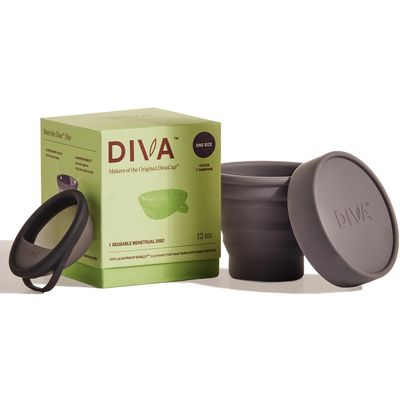 Diva Disc & Shaker - Comfortable, Reusable Menstrual Disc with Shaker for On-The-Go Cleansing - Wear Up to 12 Hours - 100% Medical Grade Silicone - Holds 7 Tampons - One Size Fits Most