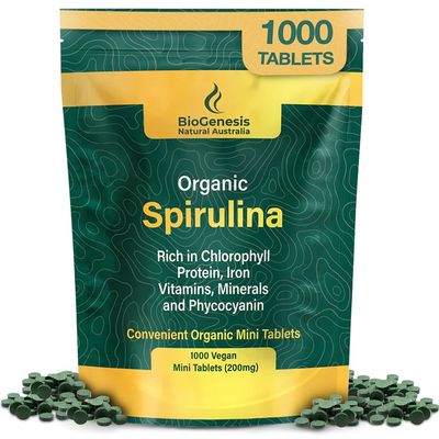 Biogenesis Organic Spirulina Mini Tablets  1000 Count (200mg) | Australian Grown Blue-Green Algae | Rich in Phycocyanin, Chlorophyll & B Vitamins | Supports Daily Energy & Immunity | Vegan Mini Tabs
