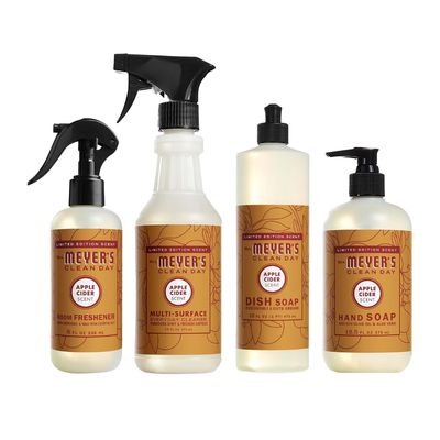 Mrs. MEYER'S Clean Day Variety, 1 Room Freshener, 8 OZ, 1 Liquid Dish Soap, 16 OZ, 1 Liquid Hand Soap,12.5 OZ, 1 Multi-Surface Cleaner 16 OZ, 1 CT (Apple Cider)