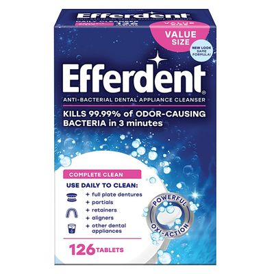 Efferdent Retainer Cleaning Tablets, Denture Cleanser Tablets for Dental Appliances, Complete Clean, 126 Tablets (Pack of 4)