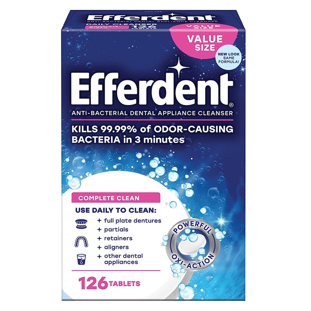 Efferdent Retainer Cleaning Tablets, Denture Cleanser Tablets for Dental Appliances, Complete Clean, 126 Tablets (Pack of 4)