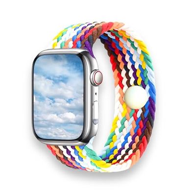 AcuBracelet Acupressure Watch Band for Nausea, Motion Sickness & Travel  Strap for Stress & Balance  Rainbow Nylon Braided Solo Loop - Compatible with Apple Watch (Small 38/41)