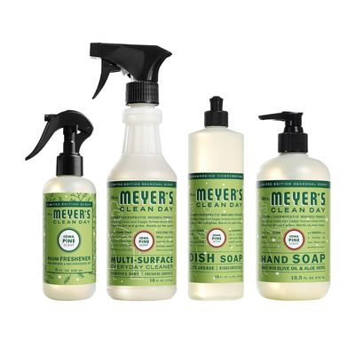 Mrs. MEYER'S CLEAN DAY 4 Pack Variety Pack, Liquid Hand Soap 12.5 FL OZ, Dish Soap 16 FL OZ, Multi-Surface Cleaner 16 FL OZ, Room Freshener 8 FL OZ, 1 CT (Iowa Pine)