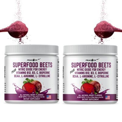 Peacock Max Superfood Beets Powder, 21.2oz 80 Servings - Beetroot Powder Organic Beet Root Blend with Green Tea & Berry Flavor, Non-GMO, Plant-Based Drink Mix