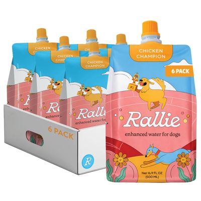 Rallie Chicken Flavored Hydrogen Water for Dogs with Electrolytes Glucosamine and B Vitamins, 16.9oz 6 Pack, Dog Liquid Multivitamins Supplement for Hydration and Joint Support, For Puppies to Large Breeds