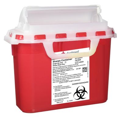 Dealmed Sharps Container 5.4 Quart Rotor Lid - Professional Medical Needle Disposal - Puncture Resistant Red Container for Healthcare Facilities (Case of 20)
