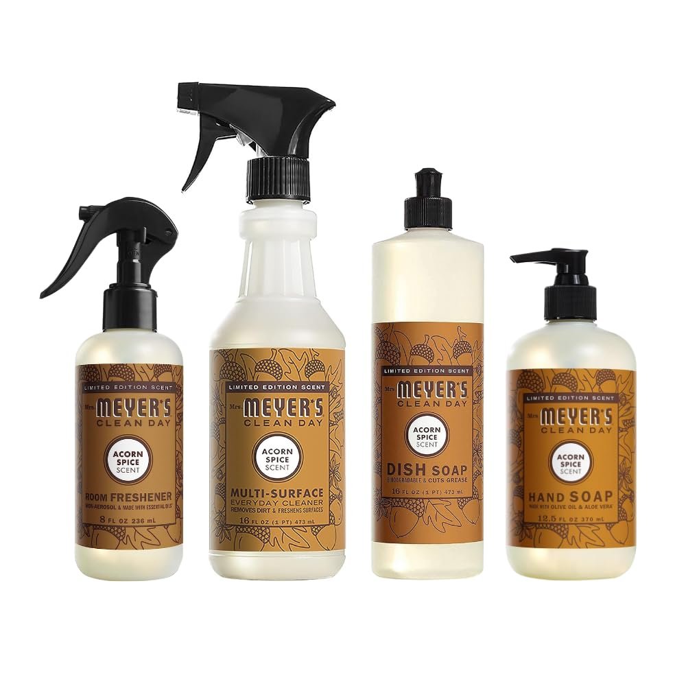 Mrs. MEYER'S Variety, 1 Room Freshener, 8 OZ, 1 Liquid Dish Soap, 16 OZ, 1 Liquid Hand Soap,12.5 OZ, 1 Multi-Surface Cleaner 16 OZ, 1 CT (Acorn Spice)