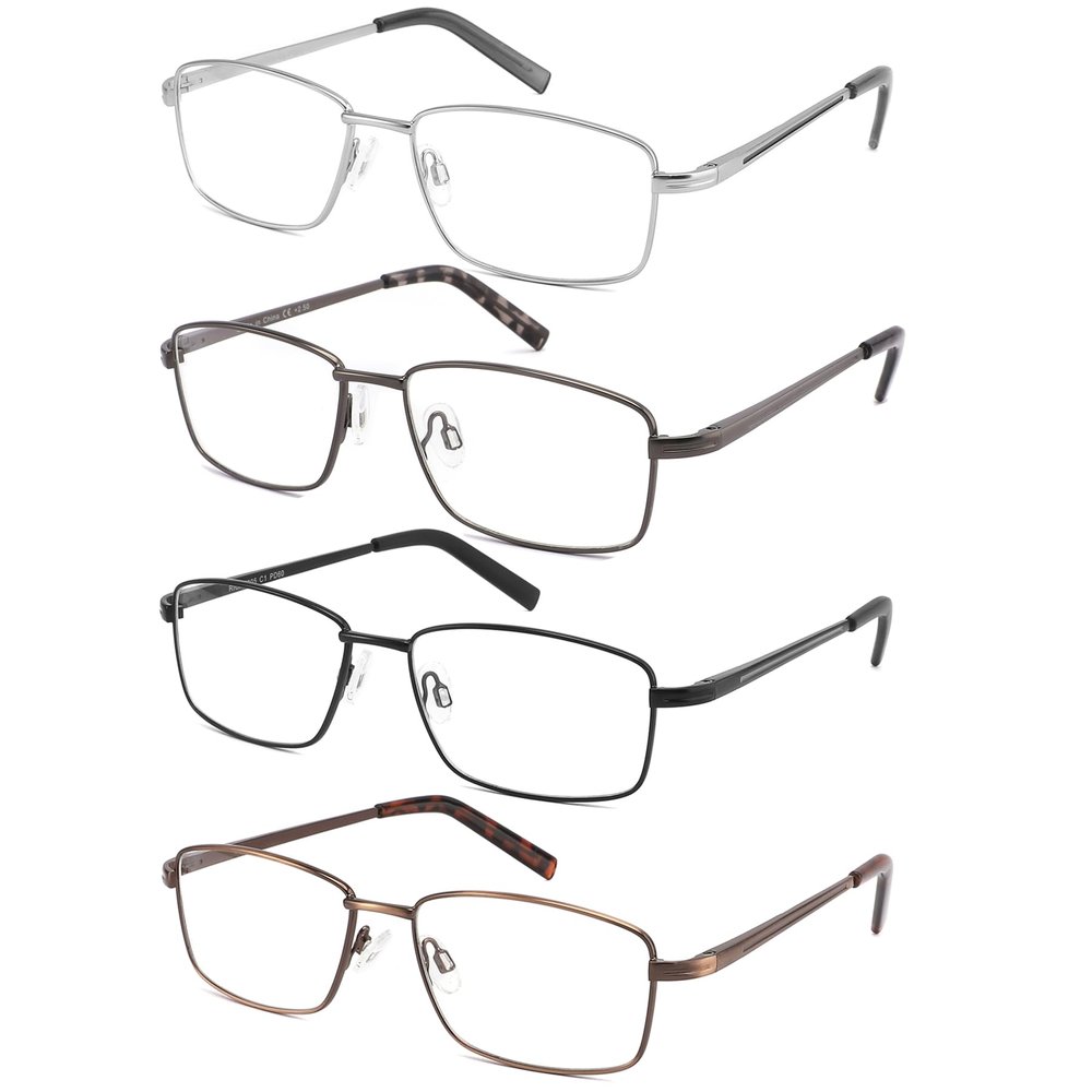 4 Pack Reading Glasses for Men, Computer Readers with Spring Hinge, Anti UV Ray/Eye Strain/Glare, Metal Frame Eyeglasses with Pouches(150 Magnification Strength)