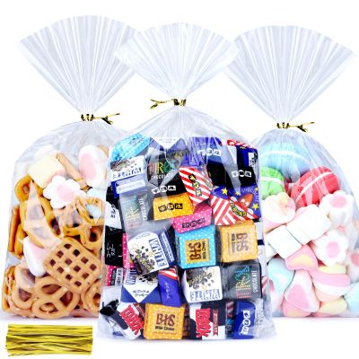 MORIDA 100pcs 6X10 inch Cellophane Bags Cellophane Treat Bags Clear Gift Bags Cake Pop Candy Cello Bags for Party Favors Goodie Favor Bakery Cookie with 5" Twist Ties