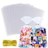 MORIDA 100pcs 7x12 inch Cellophane Treat Bags - Clear Gift, Cake Pop, Candy, Cello Bags for Party Favors & Goodie Favor Packs with 5" Twist Ties view 1