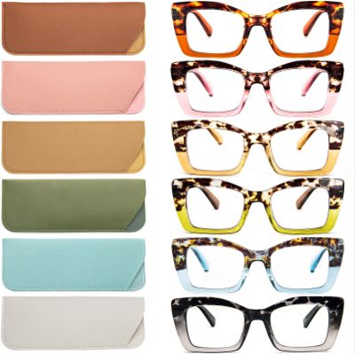 REAVEE 6 Pack Oversized Square Reading Glasses Oprah Style for Women, Blue Light Blocking Thick Large Frame Computer Designer Fashion Readers Spring Hinge with Leather Case,1.75