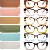 REAVEE 6 Pack Oversized Square Reading Glasses Oprah Style for Women, Blue Light Blocking Thick Large Frame Computer Designer Fashion Readers Spring Hinge with Leather Case,1.75 view 1