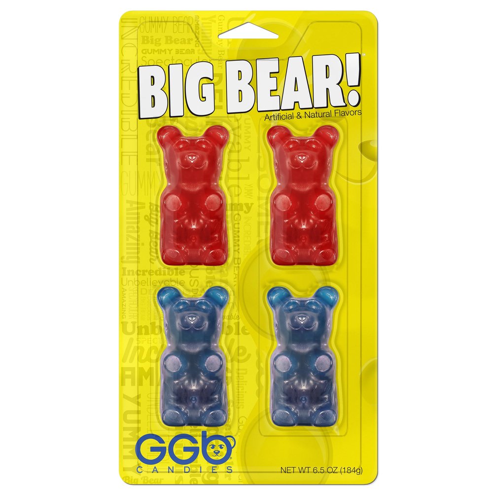 Big Bear! - 4-Pack of Gummy Bears from GGB Candies (Cherry/Blue Raspberry)