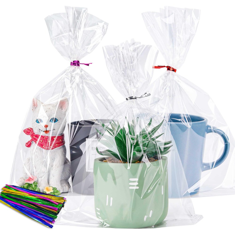 LOKIQNG Cellophane Bags Plastic Gift Bag Clear Cookie Treat Bags with Twist Ties for Party Favor Bag(200 Pack, 8x11inch)