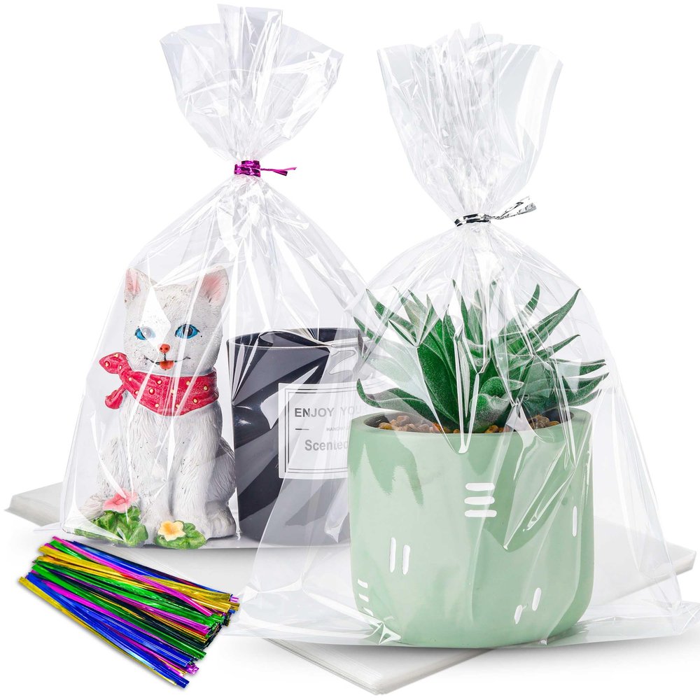 LOKIQNG Cellophane Bags Plastic Gift Bag Clear Cookie Treat Bags with Twist Ties for Party Favor Bag(100PACK, 8x11inch)