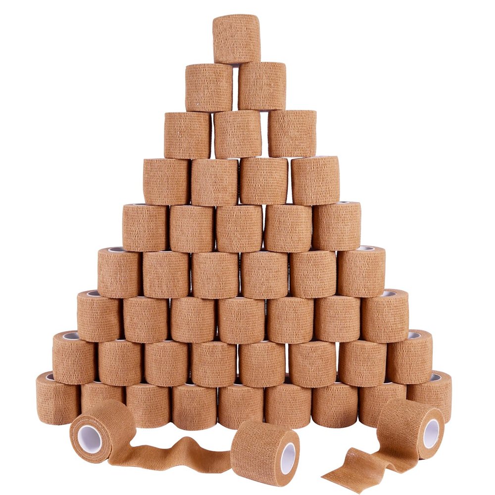 48 Pack 2 x 5 Yards Self Adhesive Bandage Wrap Athletic Elastic Breathable Cohesive Bandage Wrap Rolls for Stretch, Sports, First Aid, Wrist, Ankle Sprains, Swelling, Vet Wrap, Brown