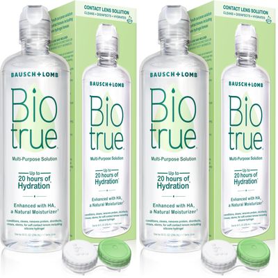 Biotrue Contact Solution, Multi-Purpose Solution with Lens Case, Cleans, Conditions, Hydrates, Disinfects, Removes Protein, Dirt & Debris, Contact Lens Cleaner & Storage, 10 Fl Oz (Pack of 2)