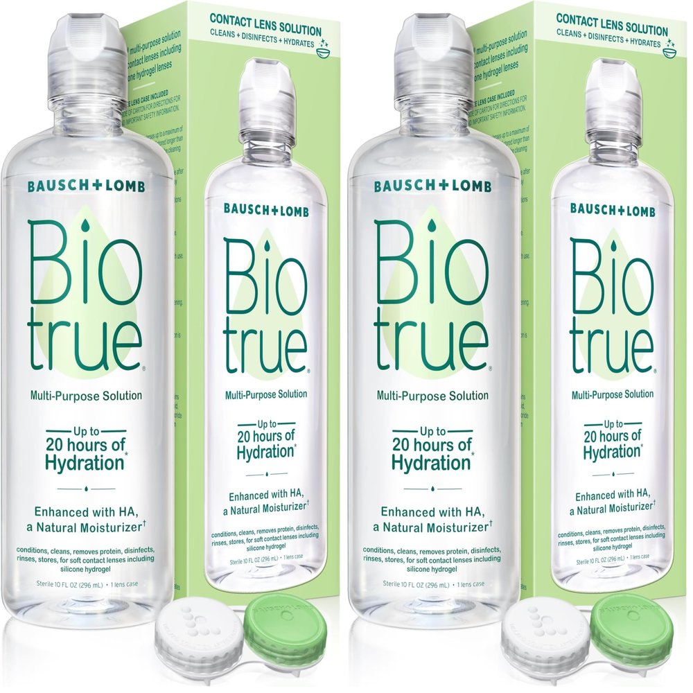 Biotrue Contact Solution, Multi-Purpose Solution with Lens Case, Cleans, Conditions, Hydrates, Disinfects, Removes Protein, Dirt & Debris, Contact Lens Cleaner & Storage, 10 Fl Oz (Pack of 2)
