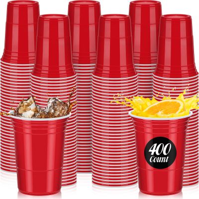 Mifoci 400 Pcs 16 oz Red Disposable Cups Bulk Large Plastic Cups Pack for Christmas Wedding Drinks Soda Punch Barbecues Picnics Birthday Party Supplies