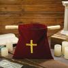 Abbylike Velvet Church Offering Bag with Wooden Handles 10 Inch Religious Offering Pouch Handle Church Collection Bag for Churches Communion Supplies (Red) view 4