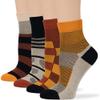 7BIGSTARS KINGDOM Women's Cotton Diabetic Quarter Non-Binding Extra Wide Novelty Socks - 4 Pack Medium - Heart Stripe - Sock Size 9-11 Shoe Size 5-9 M Black, Brown, Orange, Ecru view 1