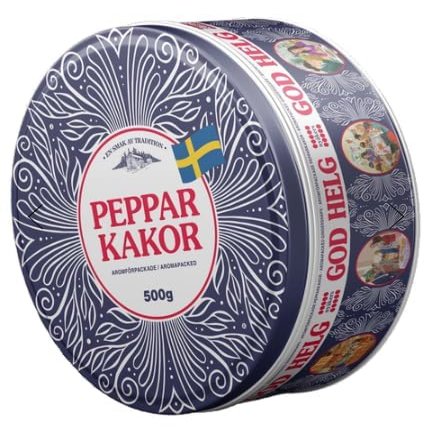 Nyakers Pepparkakor Swedish Ginger Snaps in God Helg Good Weekend Tin Can - Aroma Packed Ginger Cookies Traditionally Baked in Sweden - Original & Old Fashioned Gingersnap Cookies (17.64 oz)