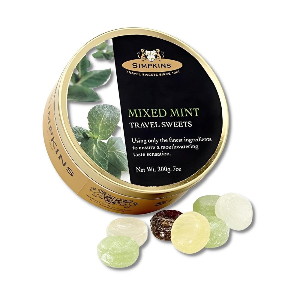 Simpkins Mixed Mint Drops - Old Fashioned Mint Candy and Original Travel Sweets in Candy Drops Tin - All Natural Exquisite Mints in Travel Candy Tin - Mint Small Hard Candy Drops in a Can (7 oz)