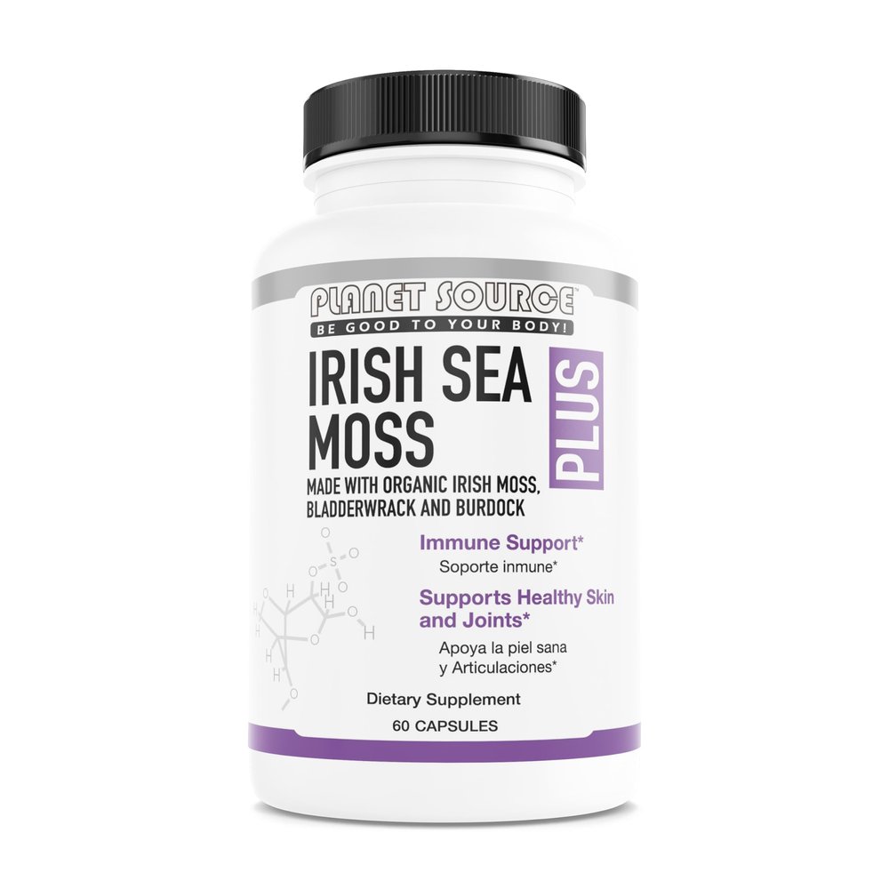 Planet Source Organic Irish Sea Moss Plus - Capsules are Dietary Supplements Made from Irish sea Moss, a Type of red Algae Rich in Vitamins, Minerals, and antioxidants.