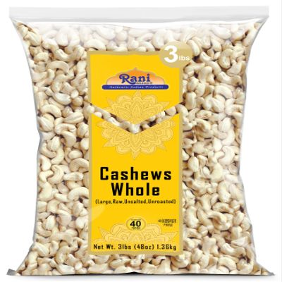 Rani Raw Cashews Whole (uncooked, unsalted) 48oz (3lbs) 1.36kg Bulk ~ All Natural, No Preservatives | Vegan | NON-GMO | Kosher | Gluten Friendly