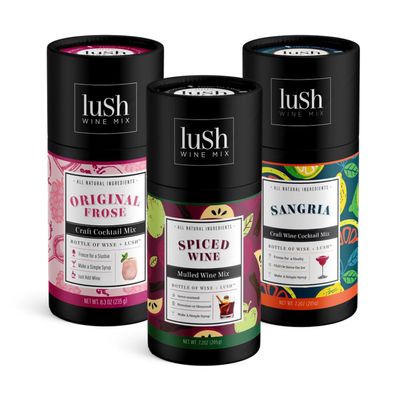 Lush Wine Mix Organic Cocktail Mixers, Drink Mix for 33 Servings of Frozen Wine Slushies, Margaritas, Simple Syrup Cocktails - Frose, Sangria, Spiced Wine - Variety Pack