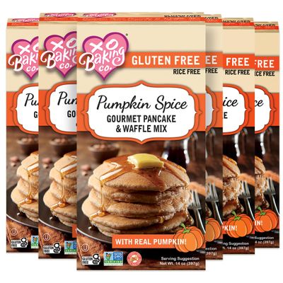 XO Baking Co. Gluten Free Pumpkin Spice Gourmet Pancake & Waffle Mix; Non-GMO; Kosher; Rice Free; Peanut Free; Soy Free; Dairy Free; No Preservatives; No Artificial Flavors or Colors, 14oz (Pack of 6)
